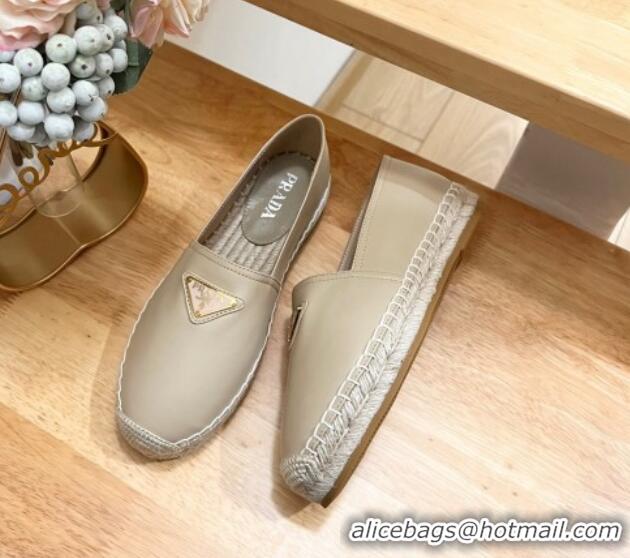 Luxury Prada Leather Espadrilles Flat Beige 611076