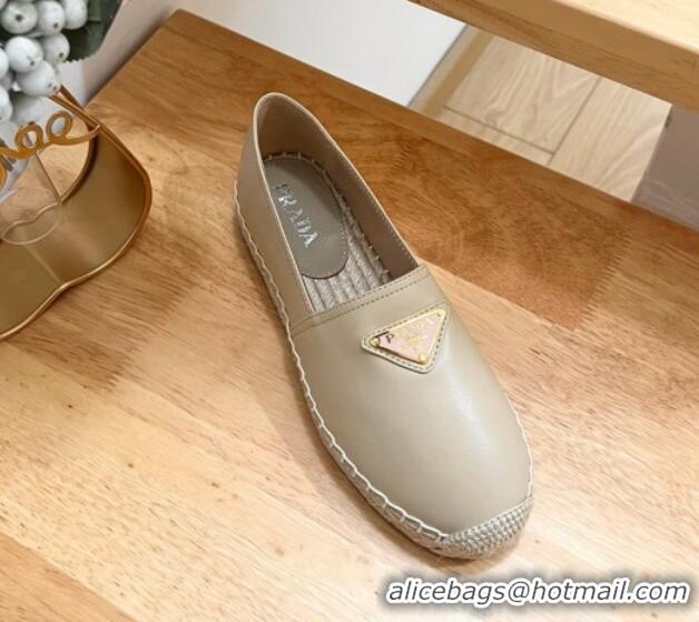 Luxury Prada Leather Espadrilles Flat Beige 611076