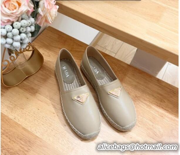 Luxury Prada Leather Espadrilles Flat Beige 611076