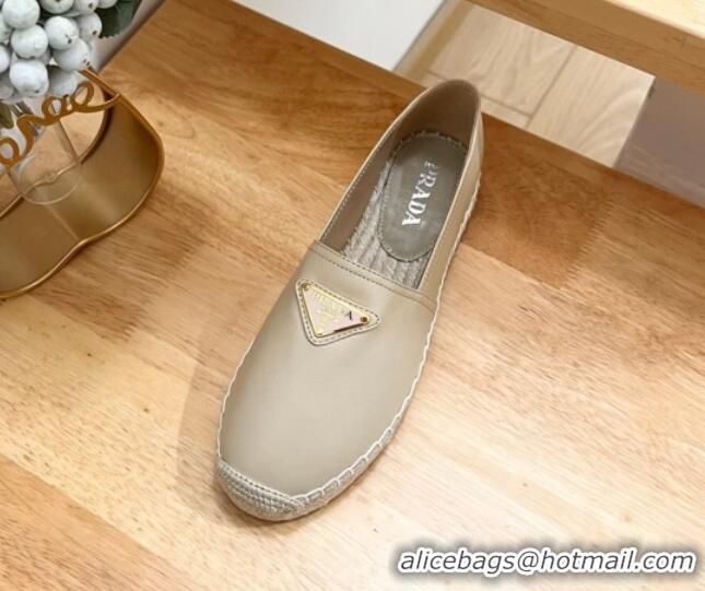 Luxury Prada Leather Espadrilles Flat Beige 611076