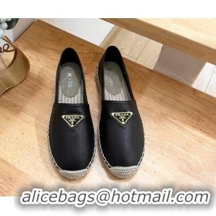 Classic Hot Prada Leather Espadrilles Flat Black 611077