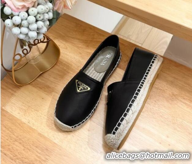 Classic Hot Prada Leather Espadrilles Flat Black 611077