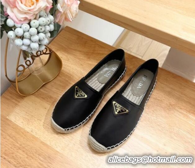 Classic Hot Prada Leather Espadrilles Flat Black 611077