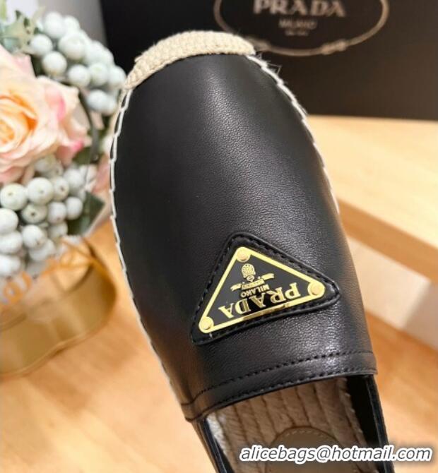 Classic Hot Prada Leather Espadrilles Flat Black 611077