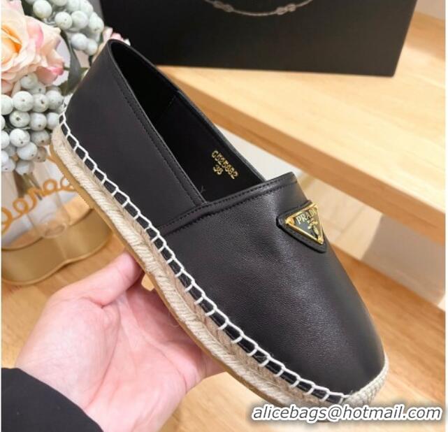 Classic Hot Prada Leather Espadrilles Flat Black 611077