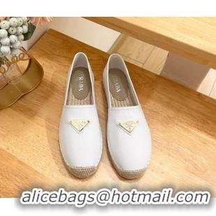 Most Popular Prada Leather Espadrilles Flat White 611078