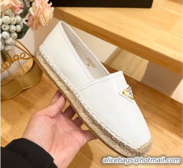 Most Popular Prada Leather Espadrilles Flat White 611078