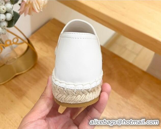 Most Popular Prada Leather Espadrilles Flat White 611078