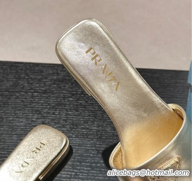 Durable Prada Leather Flat Slides Sandal Gold 611080