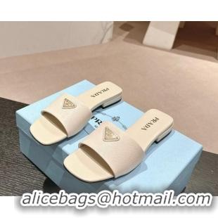 Best Price Prada Saffiano Leather Flat Slides Sandal Pale Nude 611081