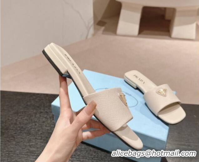 Best Price Prada Saffiano Leather Flat Slides Sandal Pale Nude 611081