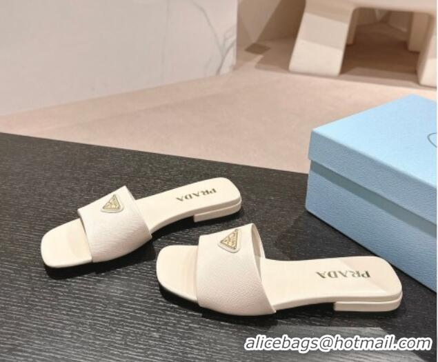 Best Price Prada Saffiano Leather Flat Slides Sandal Pale Nude 611081