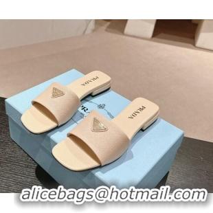 Unique Style Prada Saffiano Leather Flat Slides Sandal Light Beige 0611084