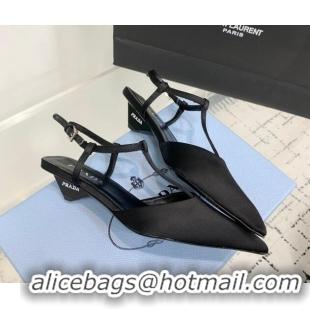 Most Popular Prada Satin Slingback Pumps 3.5cm Black 611086