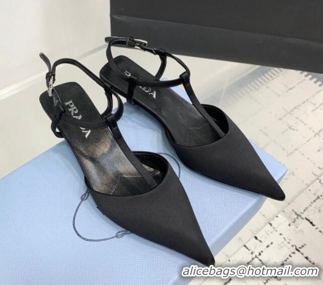 Most Popular Prada Satin Slingback Pumps 3.5cm Black 611086