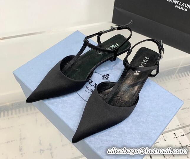 Most Popular Prada Satin Slingback Pumps 3.5cm Black 611086