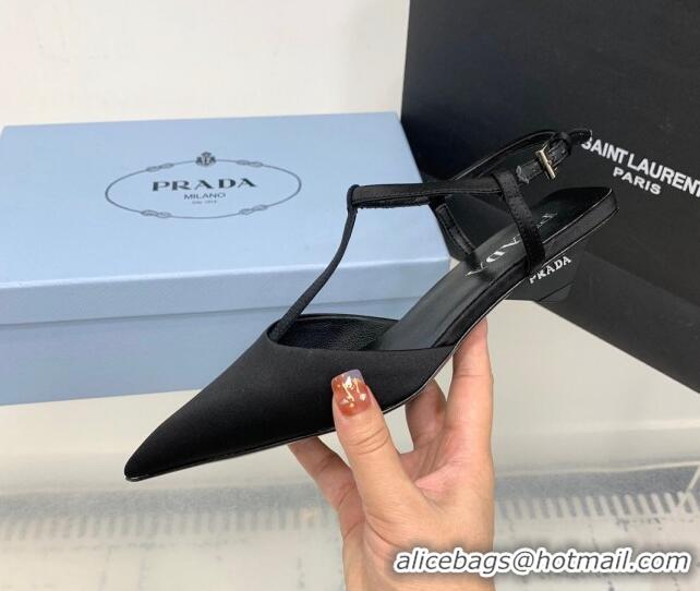 Most Popular Prada Satin Slingback Pumps 3.5cm Black 611086