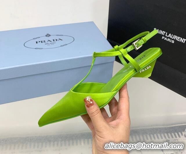 Luxurious Prada Satin Slingback Pumps 3.5cm Green 611087