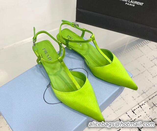 Luxurious Prada Satin Slingback Pumps 3.5cm Green 611087