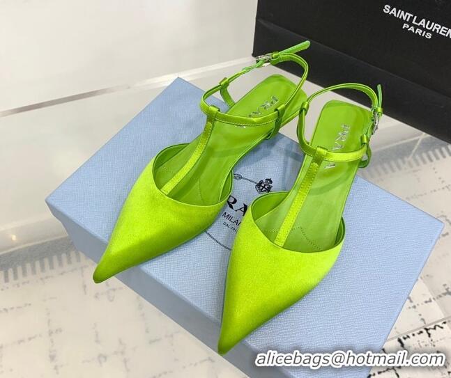 Luxurious Prada Satin Slingback Pumps 3.5cm Green 611087