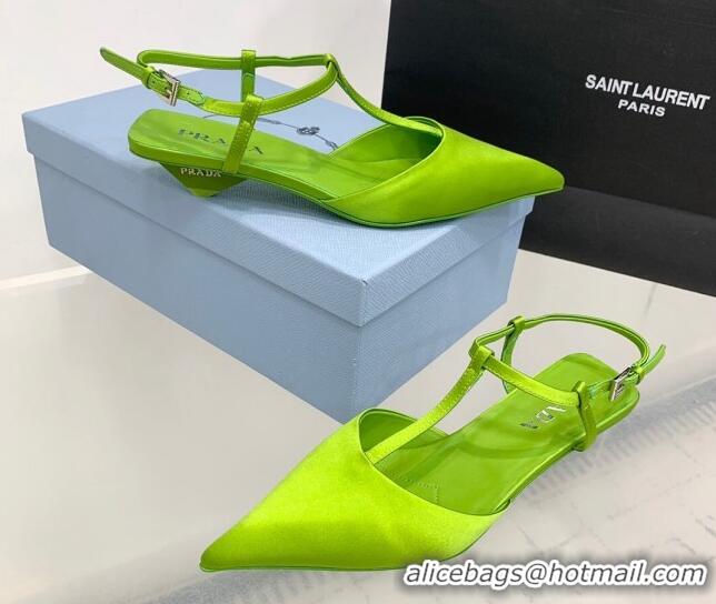 Luxurious Prada Satin Slingback Pumps 3.5cm Green 611087