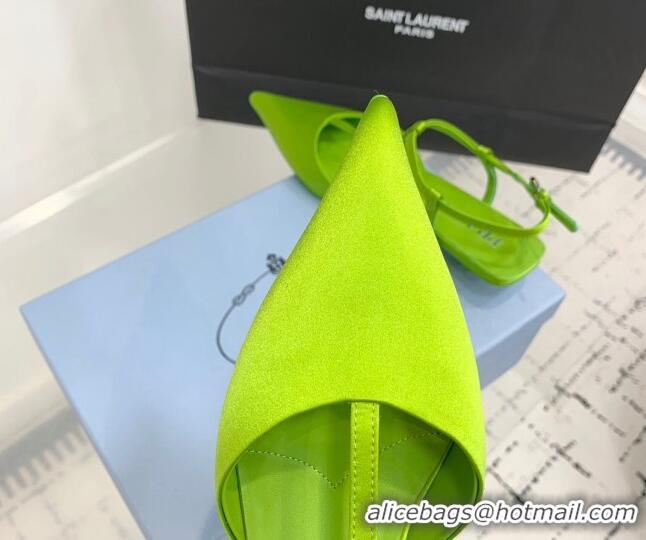 Luxurious Prada Satin Slingback Pumps 3.5cm Green 611087