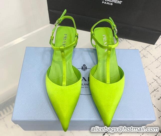 Luxurious Prada Satin Slingback Pumps 3.5cm Green 611087