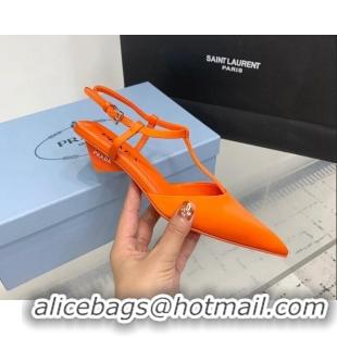 Buy Discount Prada Satin Slingback Pumps 3.5cm Orange 611089