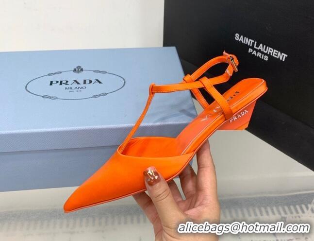 Buy Discount Prada Satin Slingback Pumps 3.5cm Orange 611089