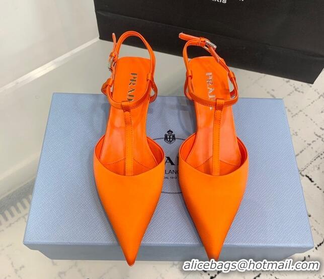 Buy Discount Prada Satin Slingback Pumps 3.5cm Orange 611089