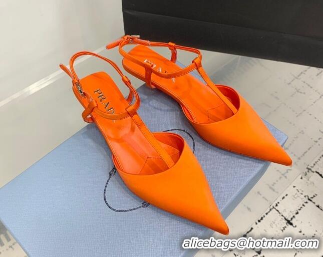 Buy Discount Prada Satin Slingback Pumps 3.5cm Orange 611089