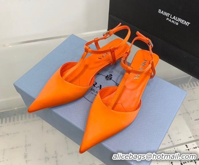 Buy Discount Prada Satin Slingback Pumps 3.5cm Orange 611089