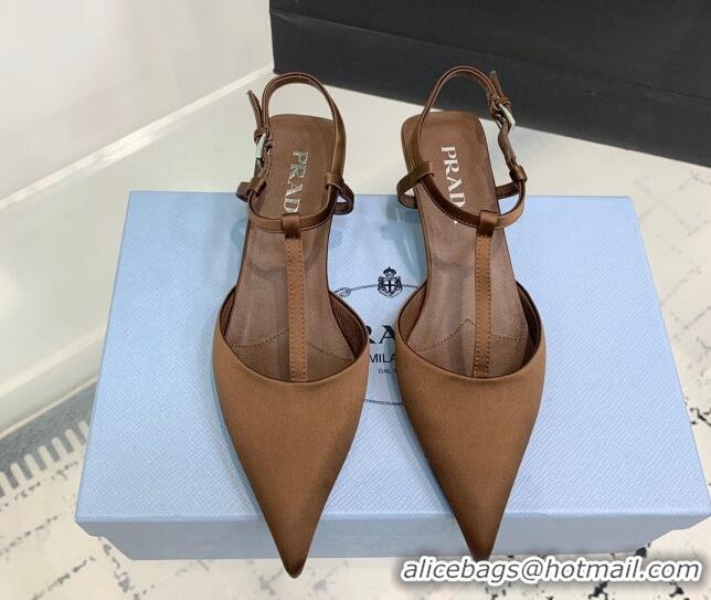 Classic Hot Prada Satin Slingback Pumps 3.5cm Brown 0611090