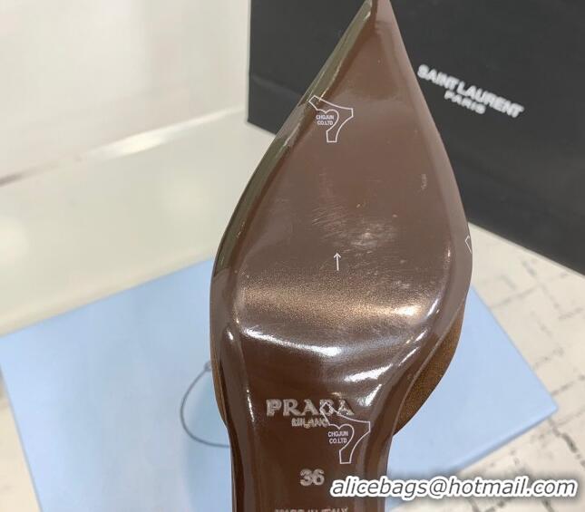 Classic Hot Prada Satin Slingback Pumps 3.5cm Brown 0611090