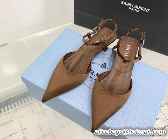 Classic Hot Prada Satin Slingback Pumps 3.5cm Brown 0611090