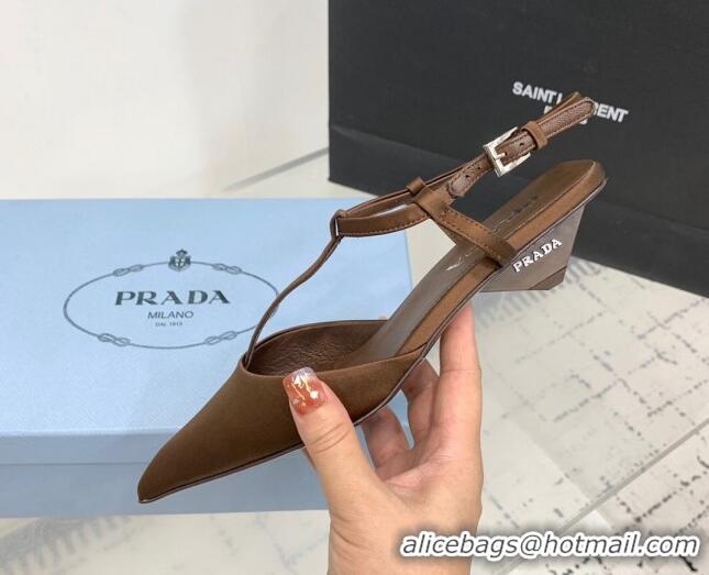 Classic Hot Prada Satin Slingback Pumps 3.5cm Brown 0611090