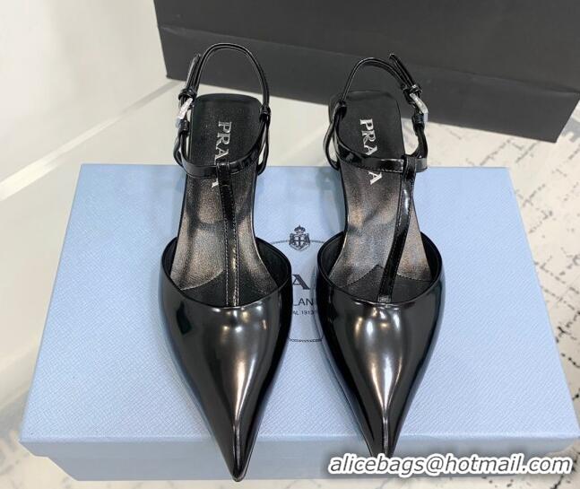 Charming Prada Brushed leather Slingback Pumps 3.5cm Black 611091