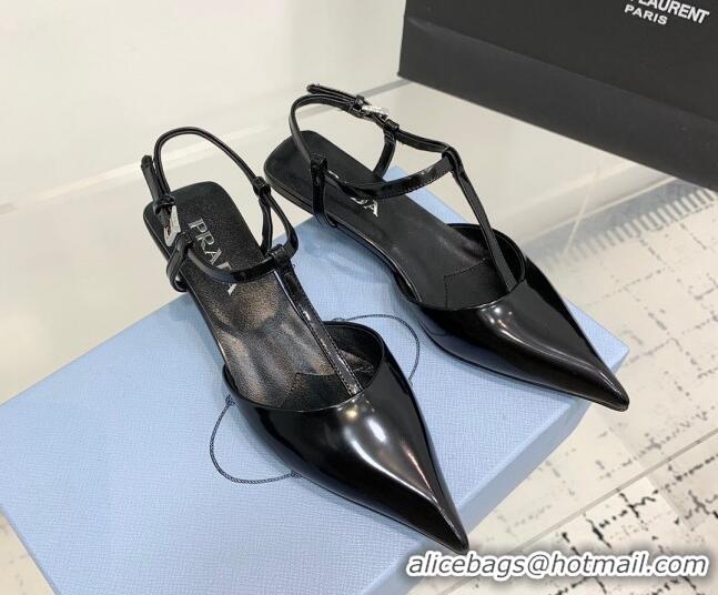 Charming Prada Brushed leather Slingback Pumps 3.5cm Black 611091