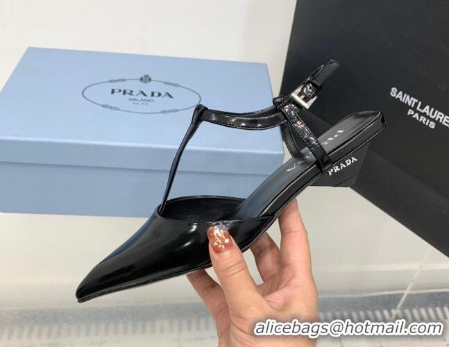 Charming Prada Brushed leather Slingback Pumps 3.5cm Black 611091