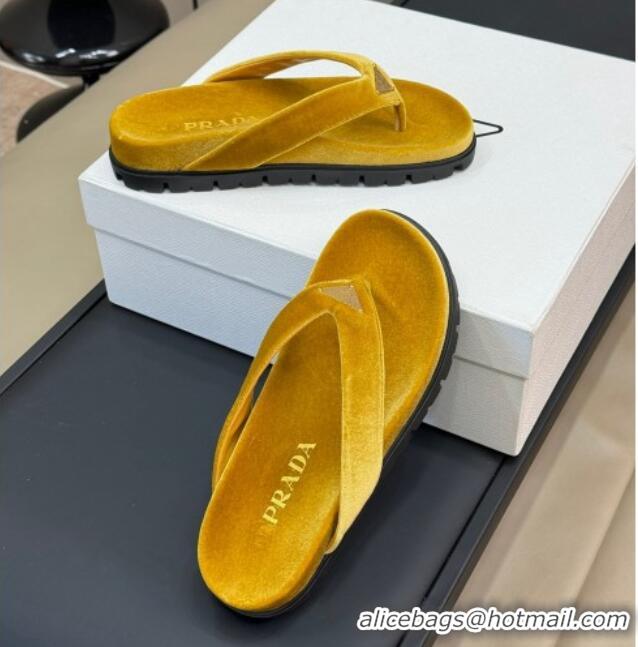Stylish Prada Velvet Flat Thong Slides Sandal Yellow 611092