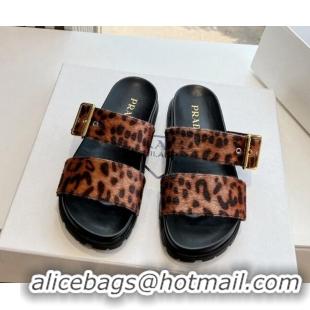 Pretty Style Prada Animal Print Flat Slides Sandal with Buckle 611096