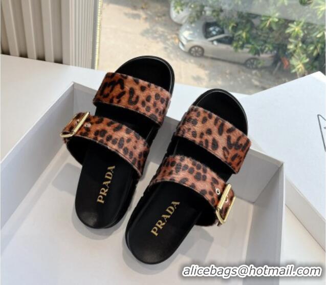 Pretty Style Prada Animal Print Flat Slides Sandal with Buckle 611096