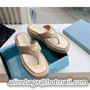 Good Product Prada Strass Platform Thong Slides Sandal Gold 611104