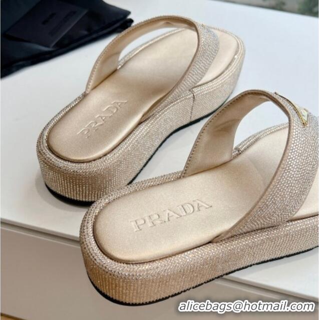 Good Product Prada Strass Platform Thong Slides Sandal Gold 611104