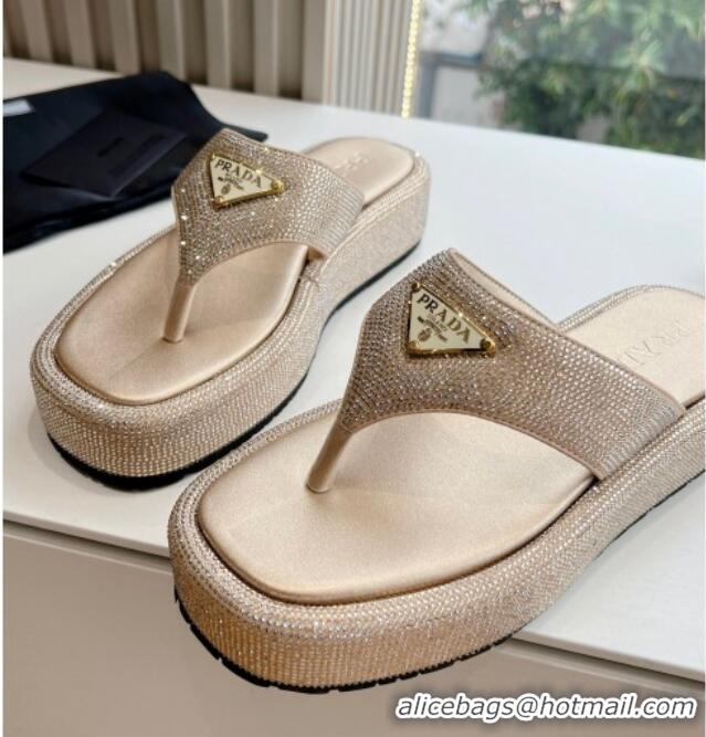 Good Product Prada Strass Platform Thong Slides Sandal Gold 611104