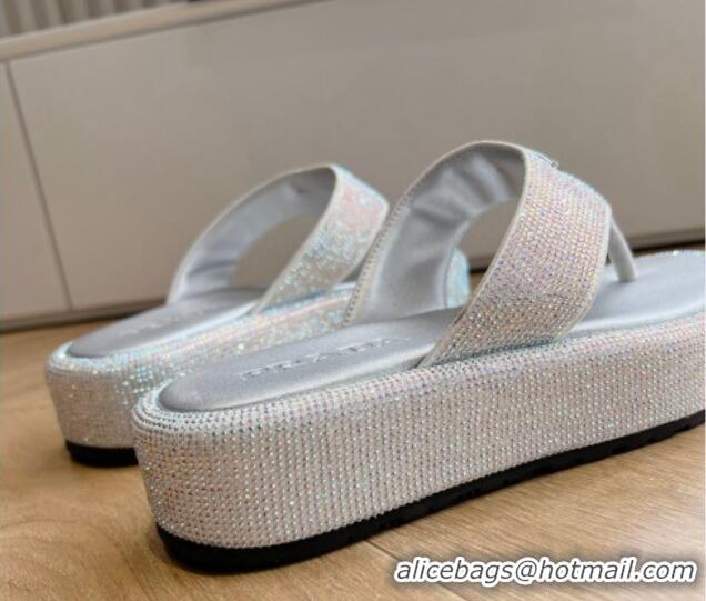 Shop Duplicate Prada Strass Platform Thong Slides Sandal Silver 611105