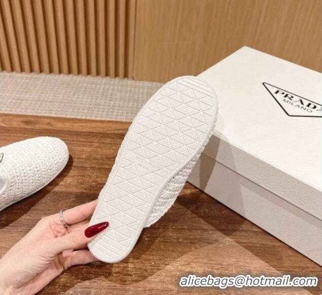 Fashion Prada Crochet Raffia Straw Flat Mules White 611110