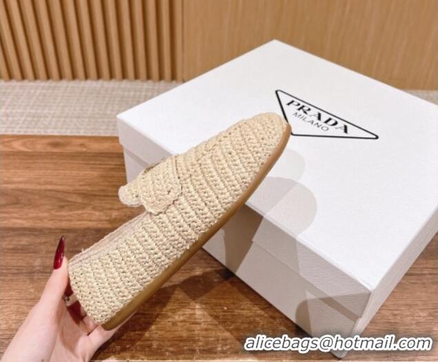 Purchase Prada Crochet Raffia Straw Flat Loafers Beige 611116