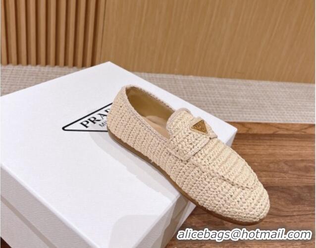 Purchase Prada Crochet Raffia Straw Flat Loafers Beige 611116