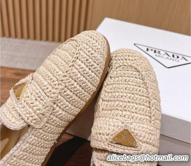 Purchase Prada Crochet Raffia Straw Flat Loafers Beige 611116